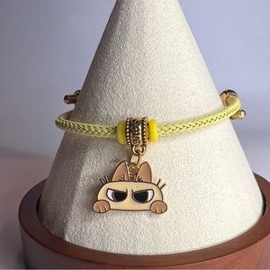 Handmade Cute angry cat yellow bracelet